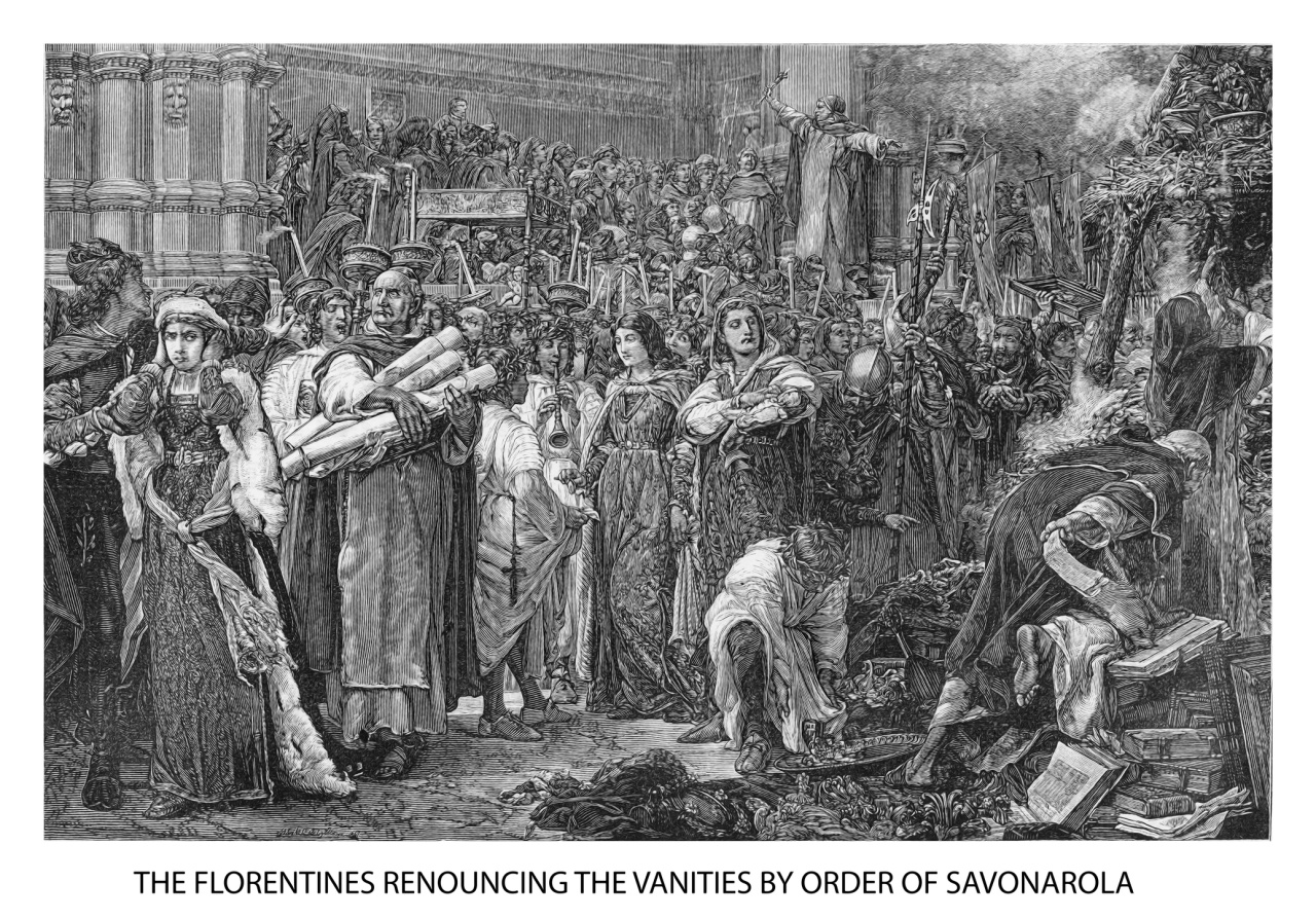 Florentyńczycy wyrzekający się próżności na rozkaz Girolamo Savonaroli fot: Getty Images