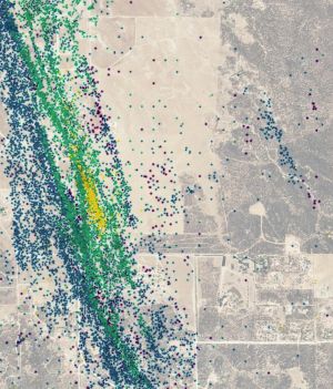 Nowe zdjęcia satelitarne pokazują, co spowodowało, że w południowej Kalifornii odnotowano ponad 22 000 maleńkich tąpnięć (Graphics by Riley D. Champine/National Geographic)