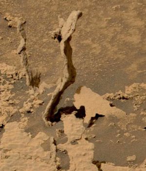 Curiosity znalazł na Marsie dwie dziwacznie skręcone skalne wieże. Czy to tzw. bajeczne kominy? (fot. NASA, JPL-Caltech, MSSS)
