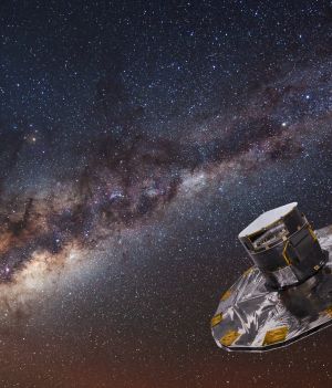 Udało się sklasyfikować 1,8 mld gwiazd Drogi Mlecznej. To efekt misji Gaia, w której biorą udział Polacy (fot. ESA/ATG medialab; background image: ESO/S. Brunier)