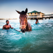 Codzienny rytuał: poranna kąpiel koni w oceanie