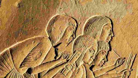 Skrybowie zapisują słowa potężnych na płaskorzeźbie z grobu Horemheba w Sakkarze, ok. 1400 r.p.n.e.