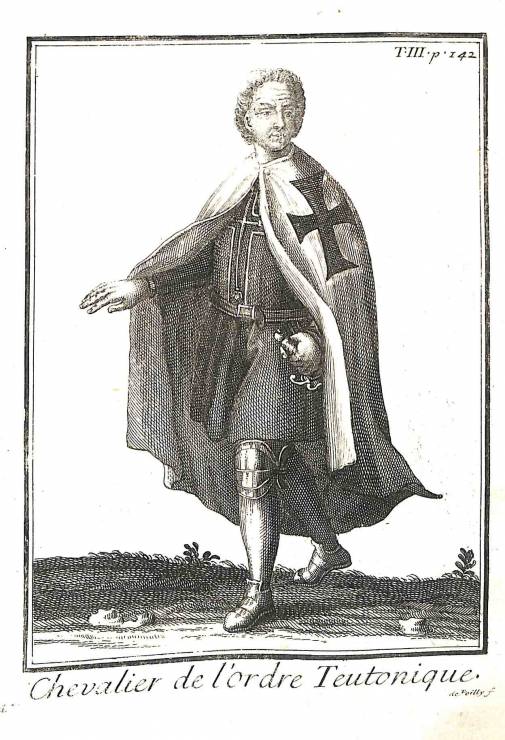 Wizerunek krzyżaka z XVIII w. wg francuskiego opracowania Histoire des Ordres Monastiques (Paryż 1721)