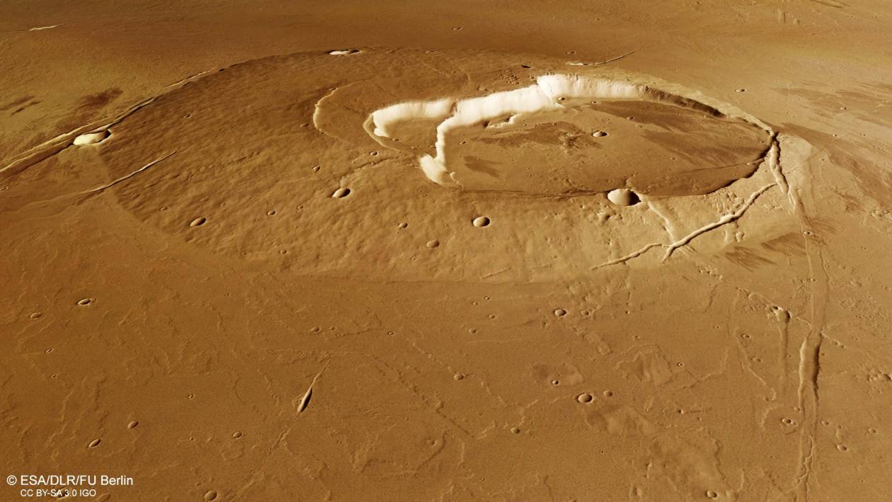 Orbiter Mars Express uchwycił plusk w morzu lawy. Wyjątkowe zdjęcia marsjańskiego wulkanu (fot. DLR)