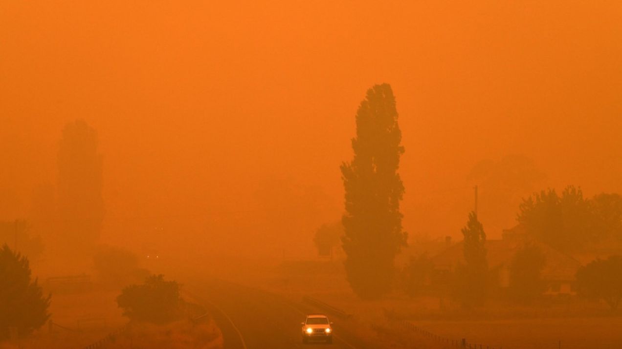 Gęsty dym z pożarów buszu w Bemboce, w stanie Nowa Południowa Walia w Australii 5 stycznia 2020 r. Zdjęcie: SAEED KHAN / AFP