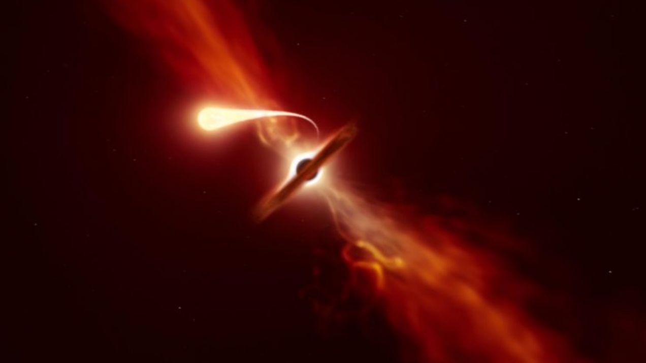 Gdy gwiazda zbliżyła się do czarnej dziury, została przez nią "pożarta" (fot. ESO/M. Kornmesser)