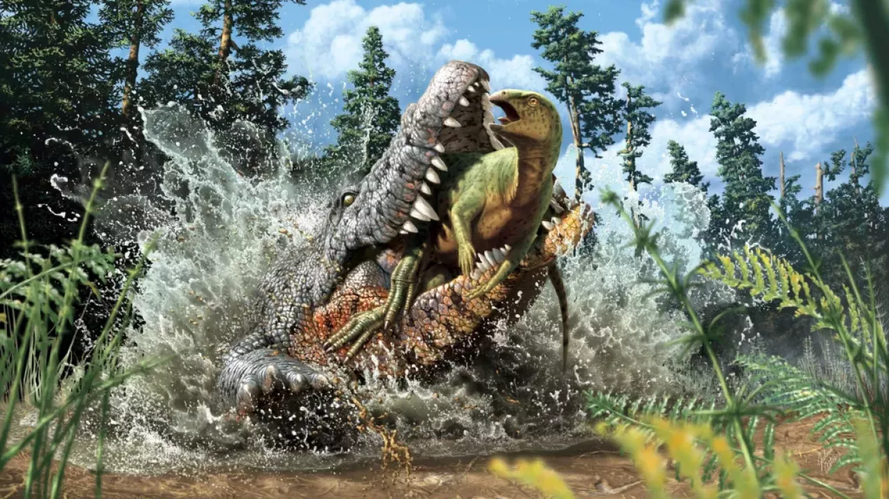 krokodyl zjada dinozaura