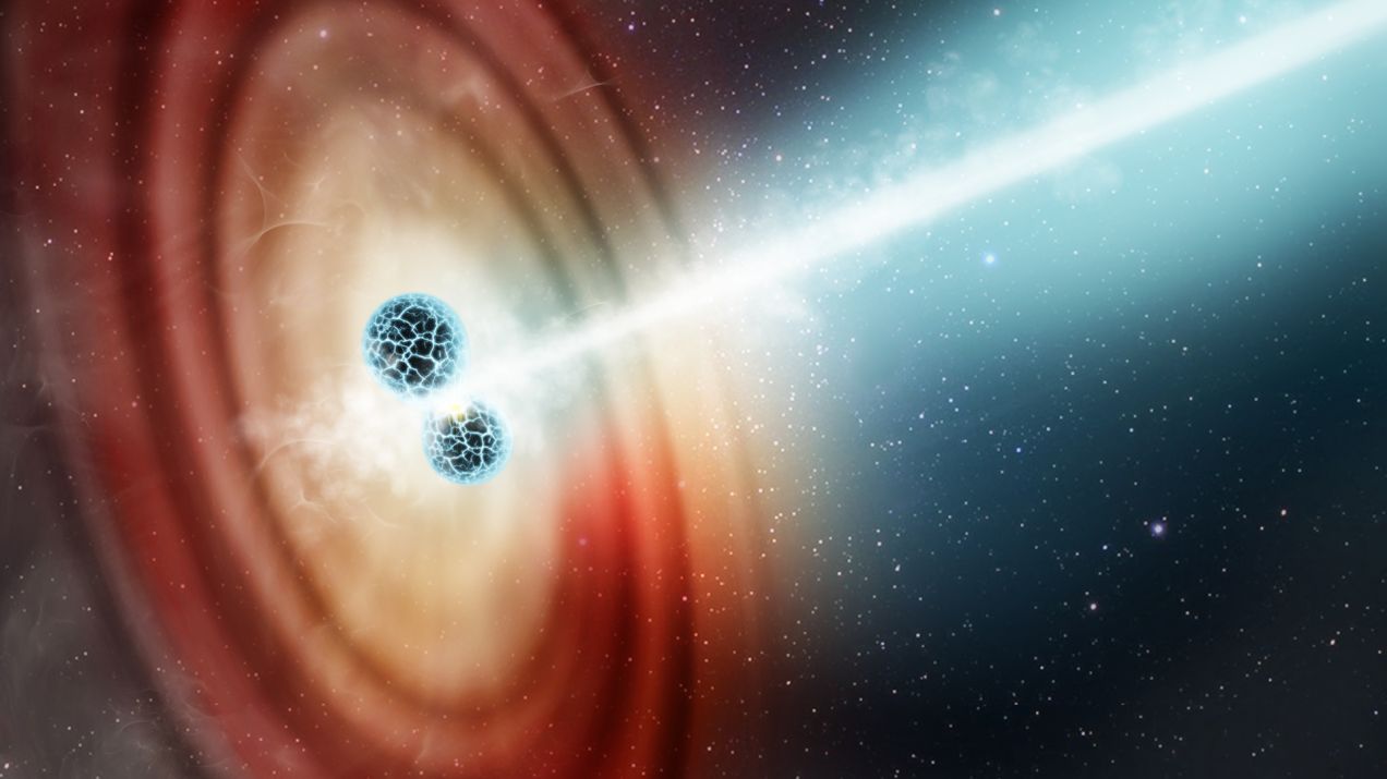 Materia po zderzeniu gwiazd neutronowych leci z prędkością nadświetlną. To niemożliwe, więc skąd to złudzenie? (fot. Elizabeth Wheatley (STScI))