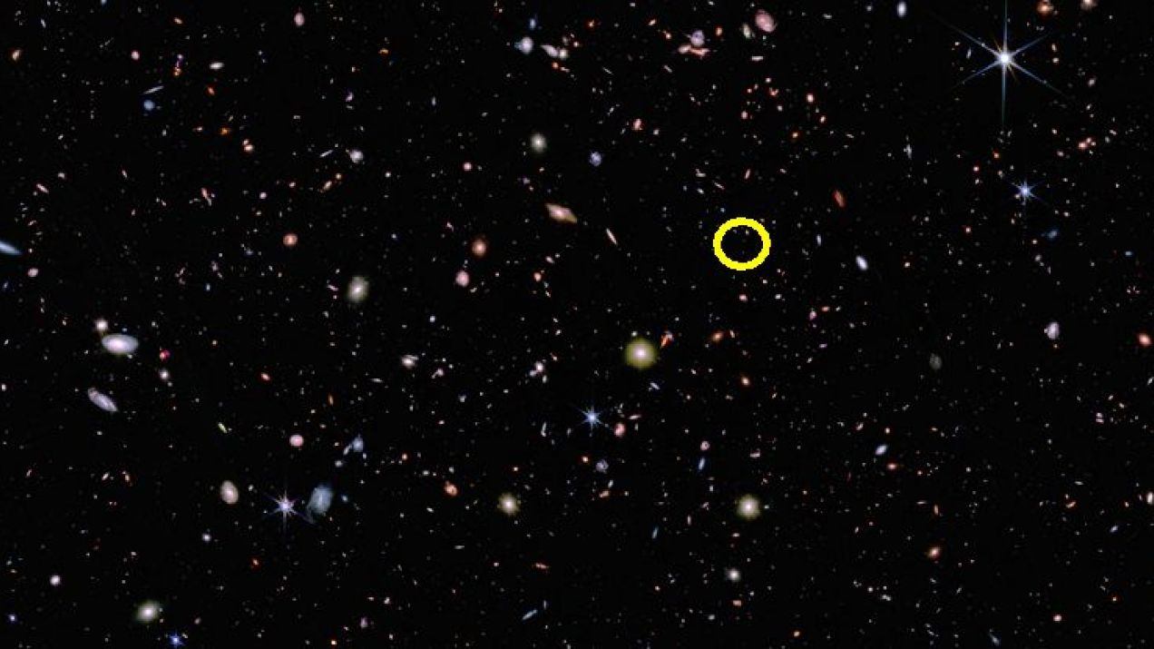 Teleskop Jamesa Webba odkrył najdalszą galaktykę. Powstała zaledwie 325 mln lat po Wielkim Wybuchu (fot. NASA, ESA, CSA, M. Zamani/ESA/Webb)