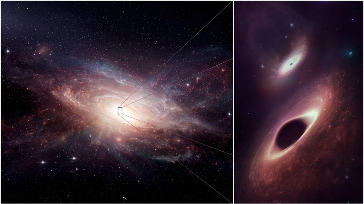 Odkryto dwie wyjątkowe supermasywne czarne dziury. Znajdują się bardzo blisko siebie i niedługo się zderzą (fot.  ALMA (ESO/NAOJ/NRAO); M. Weiss, NRAO/AUI/NSF)