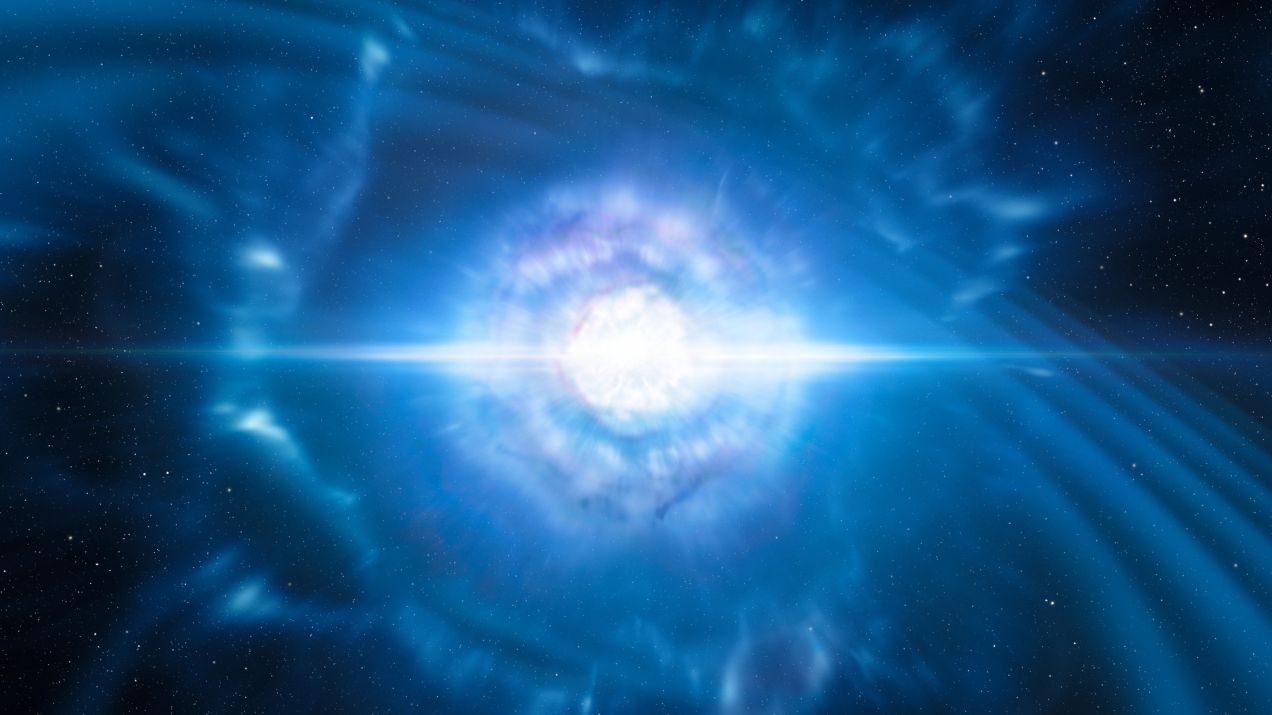 Zderzenie dwóch gwiazd neutronowych mogłoby zmieść życie z powierzchni Ziemi. Jakie jest ryzyko? (ryc. ESO/L. Calçada/M. Kornmesser)