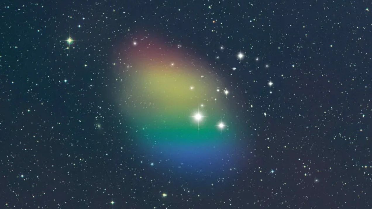 Astronomowie namierzyli niewidzialną galaktykę. Wydaje się być całkowicie pozbawiona gwiazd (fot. STScI POSS-II with additional illustration by NSF/GBO/P.Vosteen)